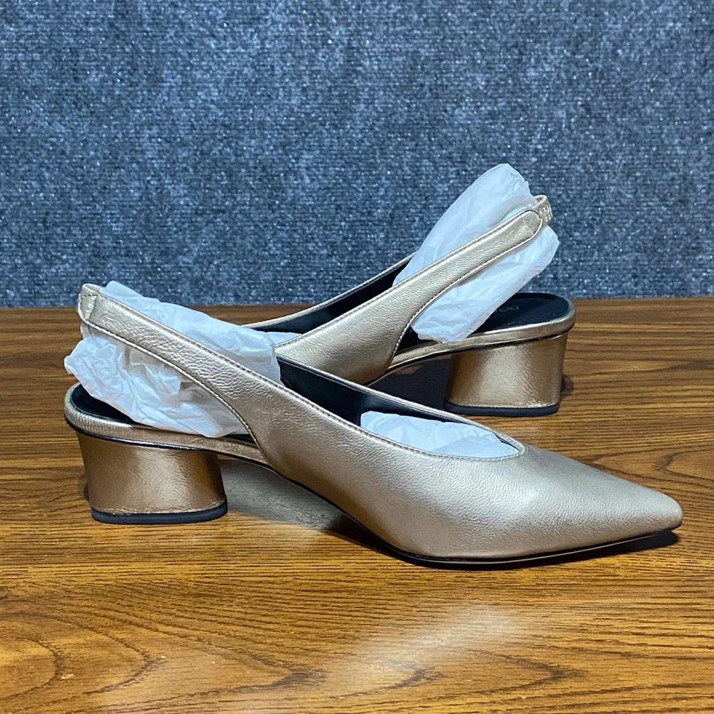 Donald Pliner Gema 74 Bronze Matte Metallic Foil Slingback Block Heels Mules 6.5